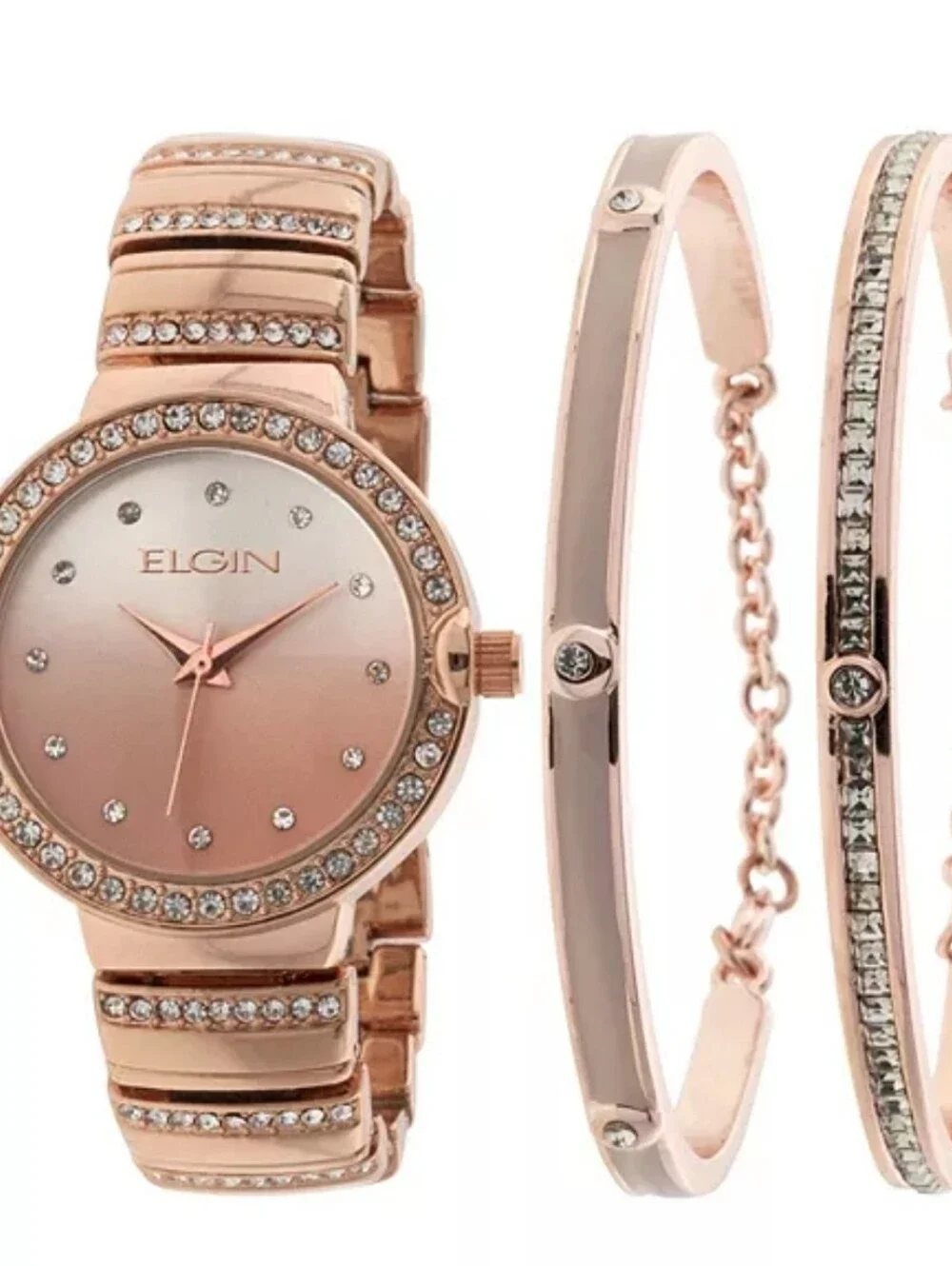 NEW Elgin Women's 3 Piece Rose Gold-Tone Strap 32mm Quartz Watch & Bracelet Set - Picture 3 of 9